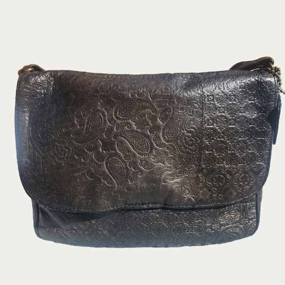 Vintage Rare Liz Claiborne Spruce Green Paisley Embossed Shoulder Bag - Picture 15 of 17